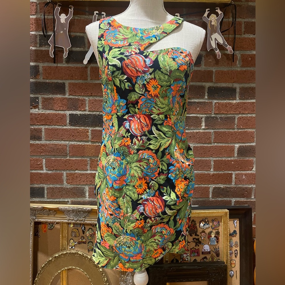 Reverse Black and Orange One Shoulder Cocktail Dress